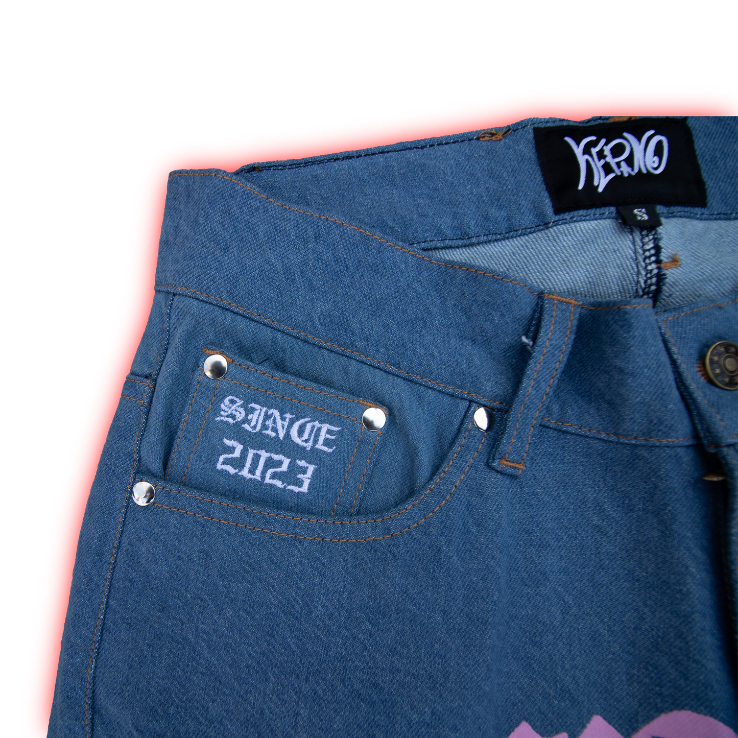 Pink Logo Jeans Blue