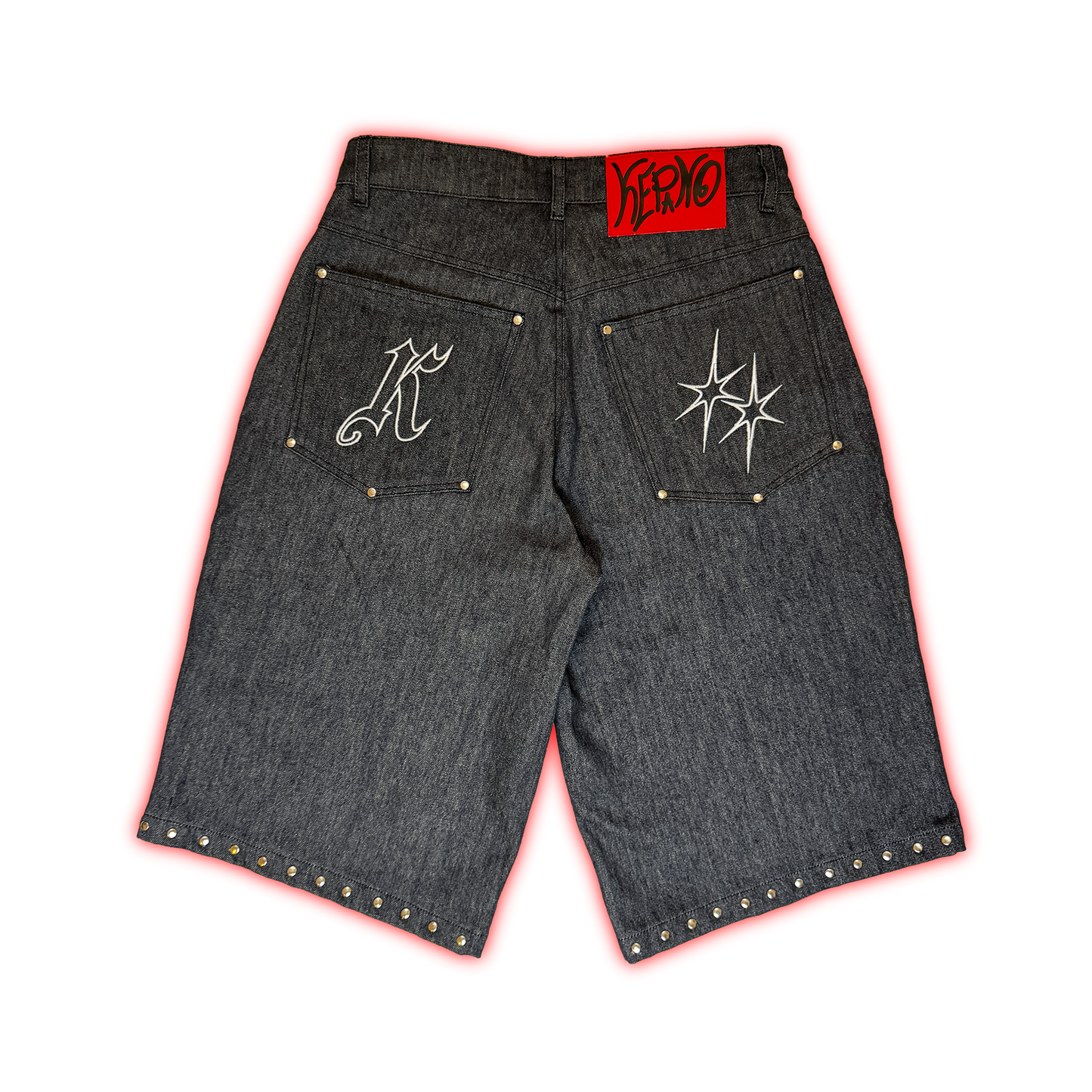 STUDDED DOUBLE KNEE DENIM SHORT